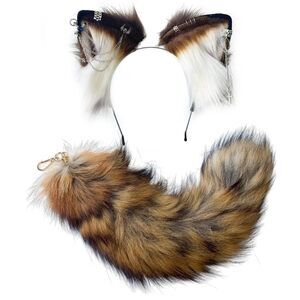 5749 Cat Fox Wolf Ears And Tail Set - Plush Cosplay Clips